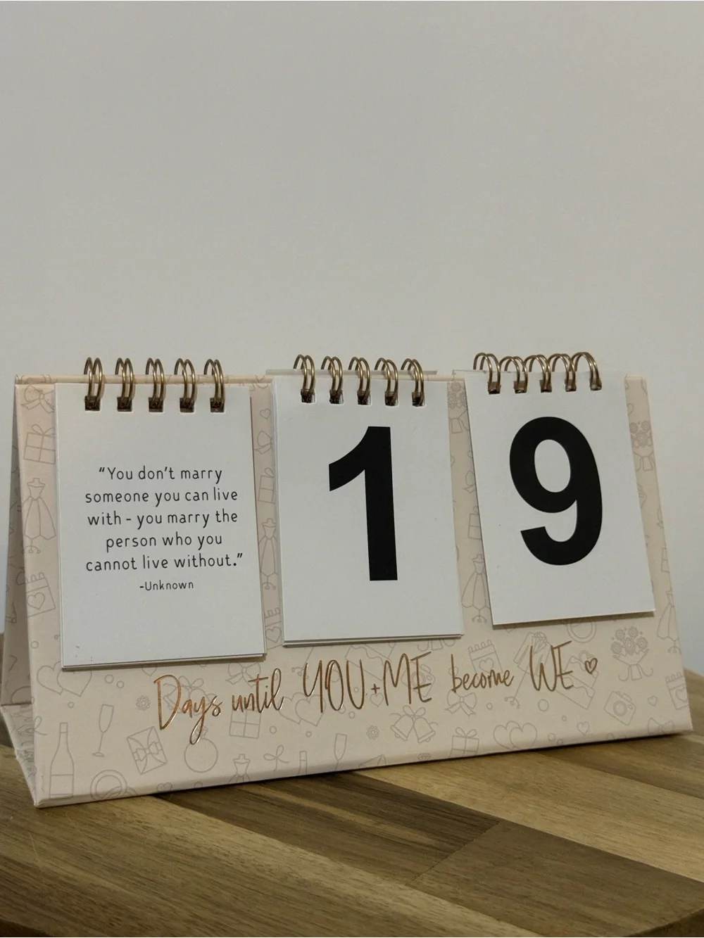 Wedding Countdown Desk Calendar - Cream and Rose Gold